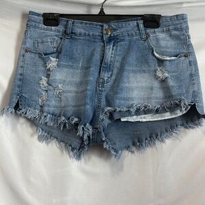 Frayed Hem Blue Denim Shorts
